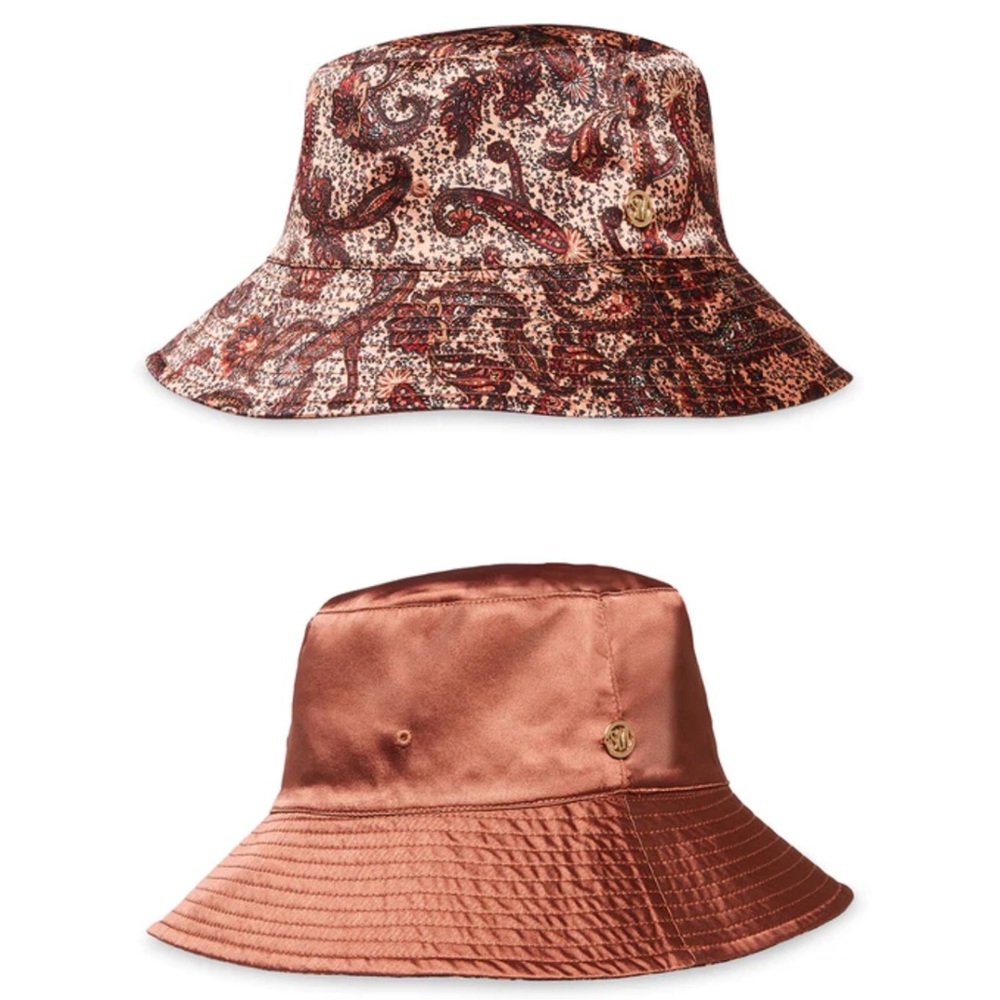 STEVE MADDEN~REVERSIBLE SATIN BUCKET HAT BROWN/Paisley Print-NWT-O/S